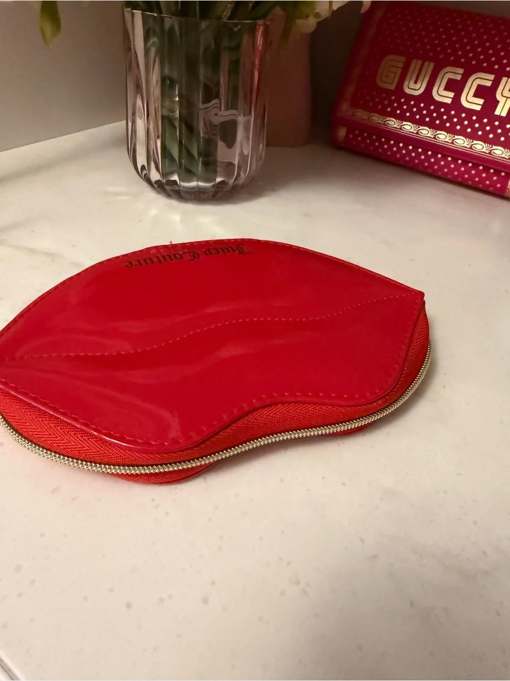 Juicy Couture NWOT Red Glossy Lip-Shaped Cosmetic Bag
